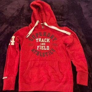 Superdry Track and Field Athletics Hoodie Red Unisex size S 84 Front Pocket